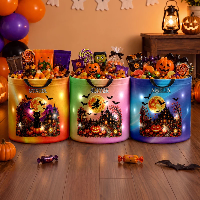 Collecte De Bonbons - Panier Halloween Lumineux LED Personnalisé