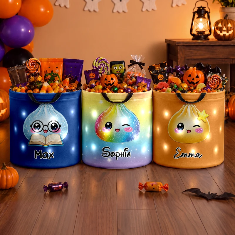 Cadeau Pour Enfant - Seau À Bonbons Halloween Personnalisé Avec LED Avec Dumpling