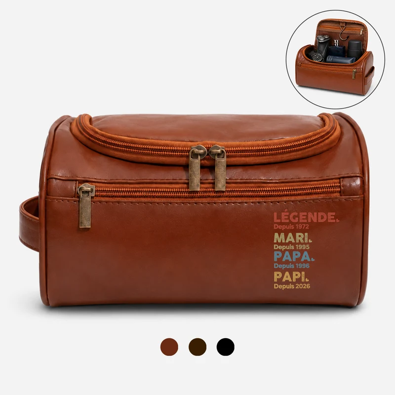 Légende Papa Papy - Trousse De Toilette Homme Cuir Personnalisable