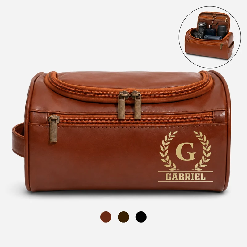 Cadeau Homme Avec Prénom - Trousse De Toilette En Cuir Personnalisée