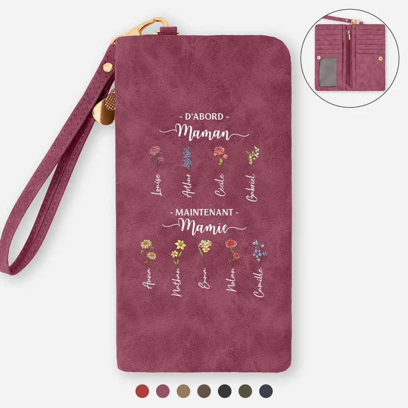 Cadeau Maman Mamie Main Dans La Main Avec Enfants - Portefeuille Cuir Personnalisable Avec Dragonne