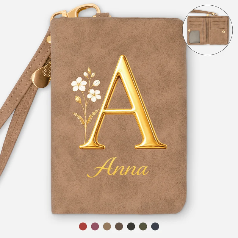 Cadeau Pour Femme Avec Fleur De Naissance - Portefeuille Cuir Personnalisé Trois Volets