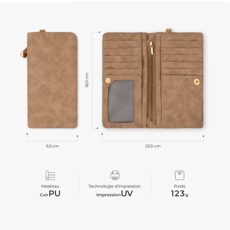 Cadeau Pour Femme Avec Fleur De Naissance - Portefeuille Cuir Personnalisé Avec Dragonne