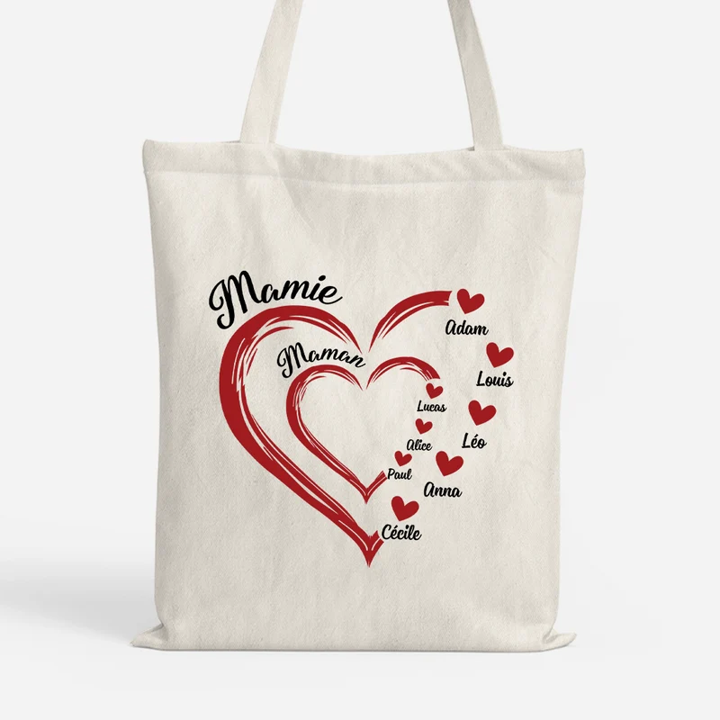 Grand Cœur De Mamie Maman - Tote Bag À Personnaliser