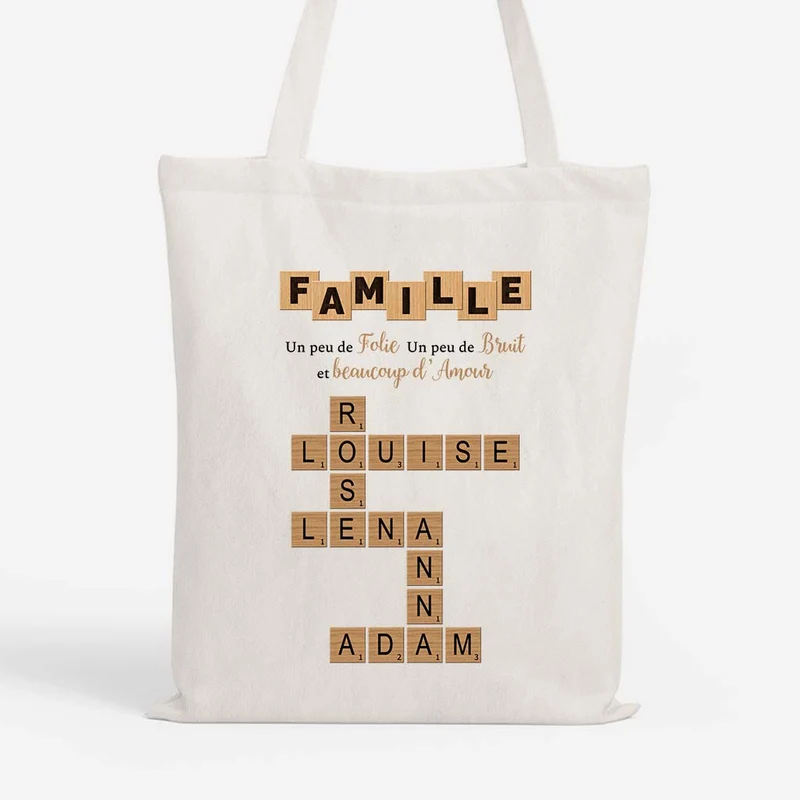 Beaucoup D'amour - Tote Bag Mot Croisé Famille Personnalisé