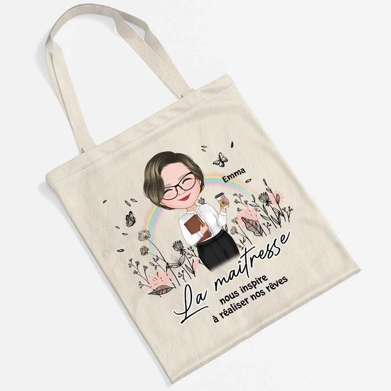 La Maîtresse Nous Inspire À Réaliser Nos Rêves - Cadeau Personnalisé | Tote Bag Pour Maitresse