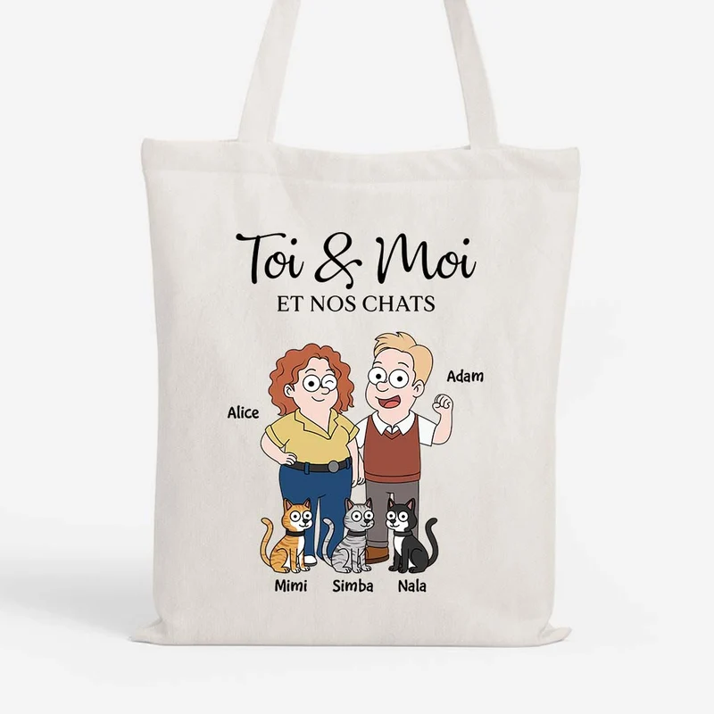 Toi Moi Et Le Chat - Tote Bag Personnalisé Couple