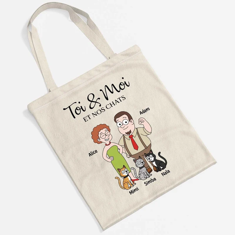 Toi Moi Et Le Chat - Tote Bag Personnalisé Couple