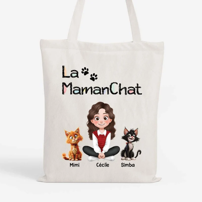 La Maman Chat Design Cartoon - Tote Bag Personnalisé Avec Chat