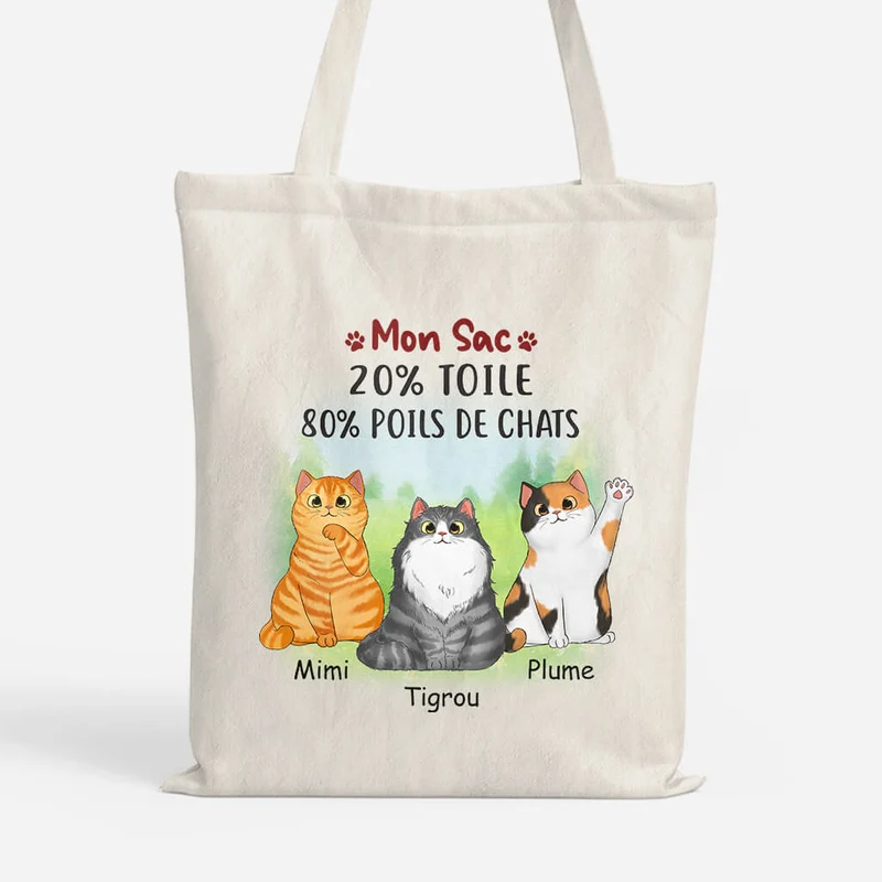 Mon Sac 20% Toile 80% Poils De Chat - Cadeau Personnalisé | Tote Bag pour Amoureux des animaux
