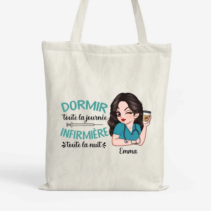 Infirmière Toute La Nuit - Cadeau Personnalisé | Tote Bag Pour Infirmière