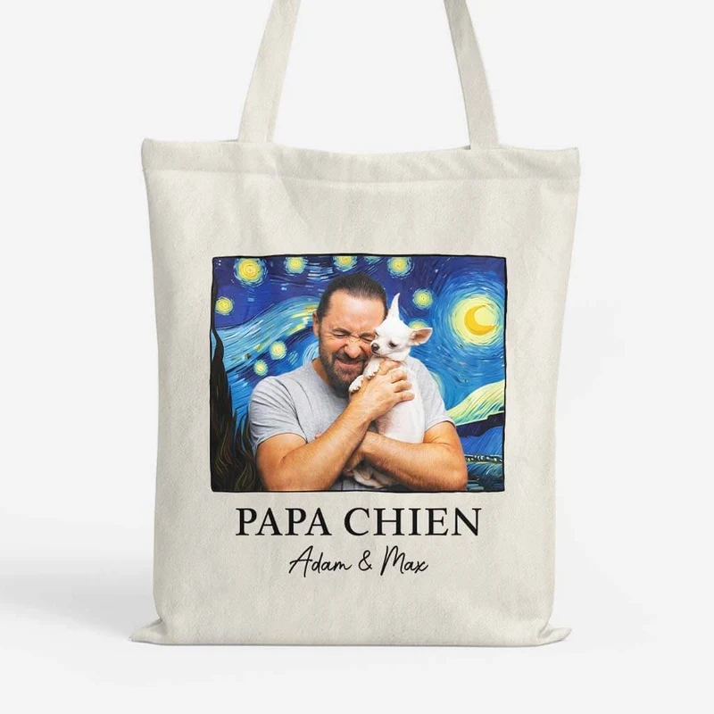 Maman / Papa Chien Version Van Gogh - Cadeau Personnalisé | Tote Bag Pour Amoureux Des Animaux
