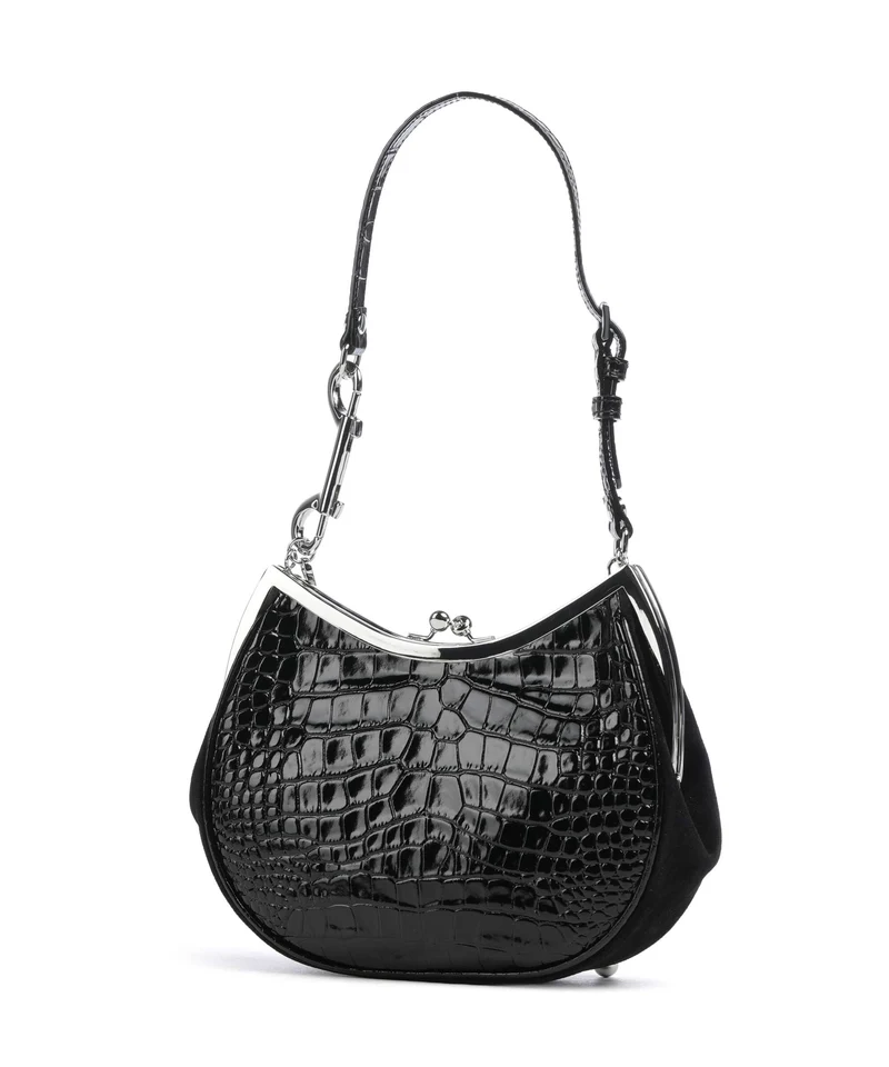 Vivienne Westwood Charm Frame Embossed Croc Sac porté épaule black