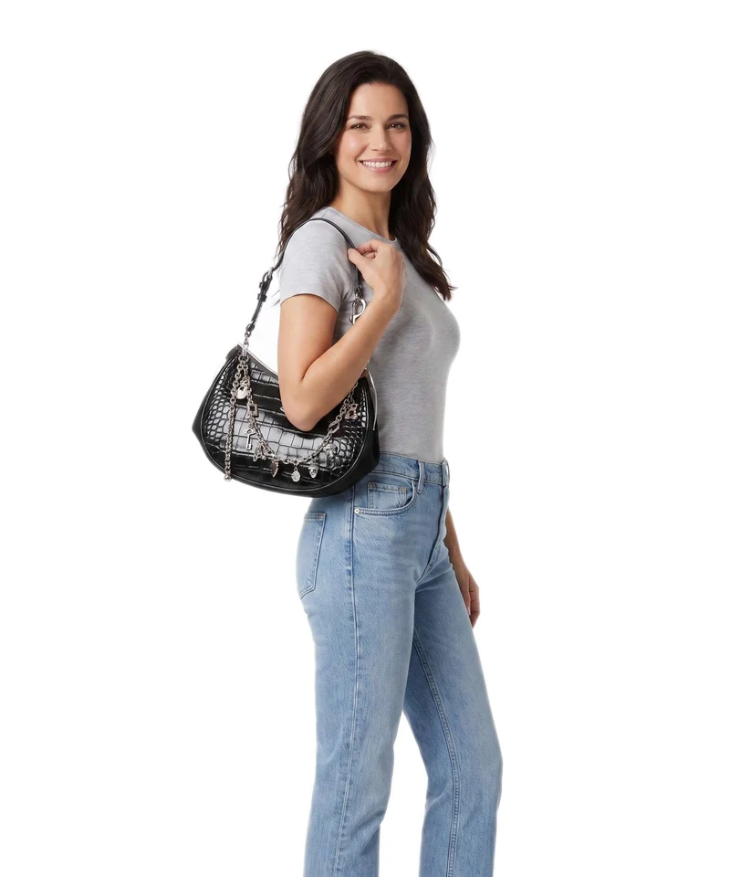 Vivienne Westwood Charm Frame Embossed Croc Sac porté épaule black