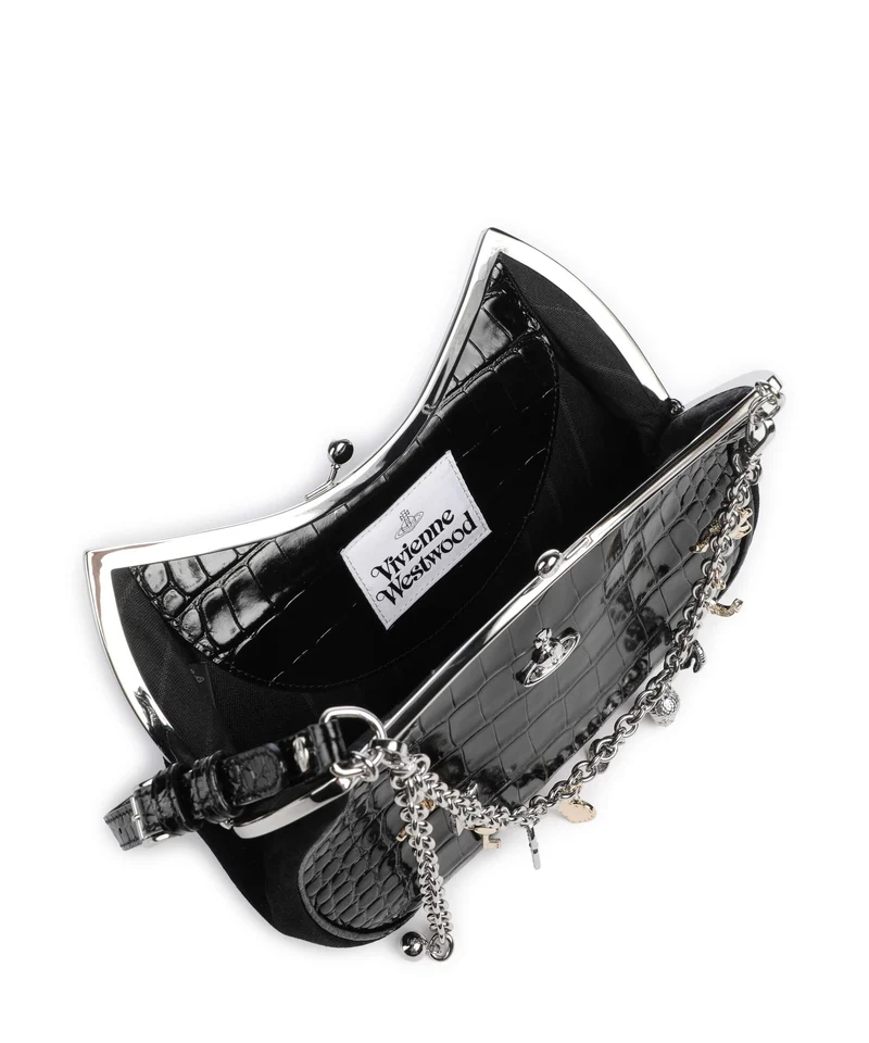 Vivienne Westwood Charm Frame Embossed Croc Sac porté épaule black
