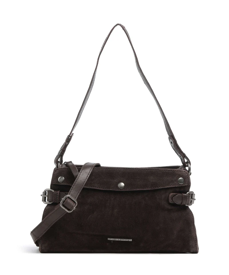 Spikes & Sparrow Suede Mix Madelon Sac porté épaule dark brown