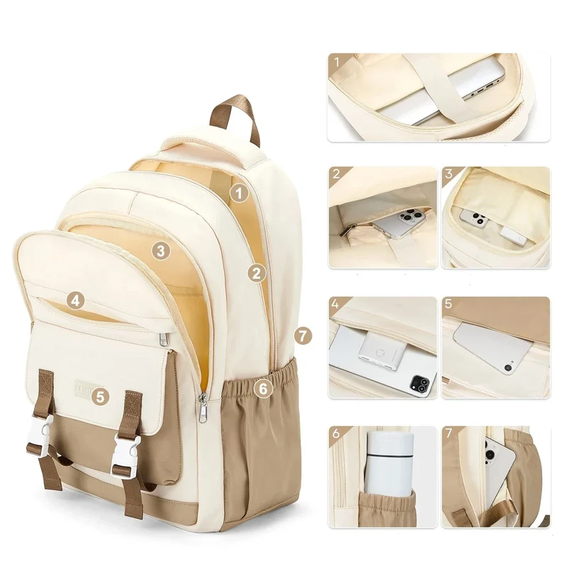 Sac à Dos Femme Ordinateur | Tissu Imperméable Multi-Compartiments