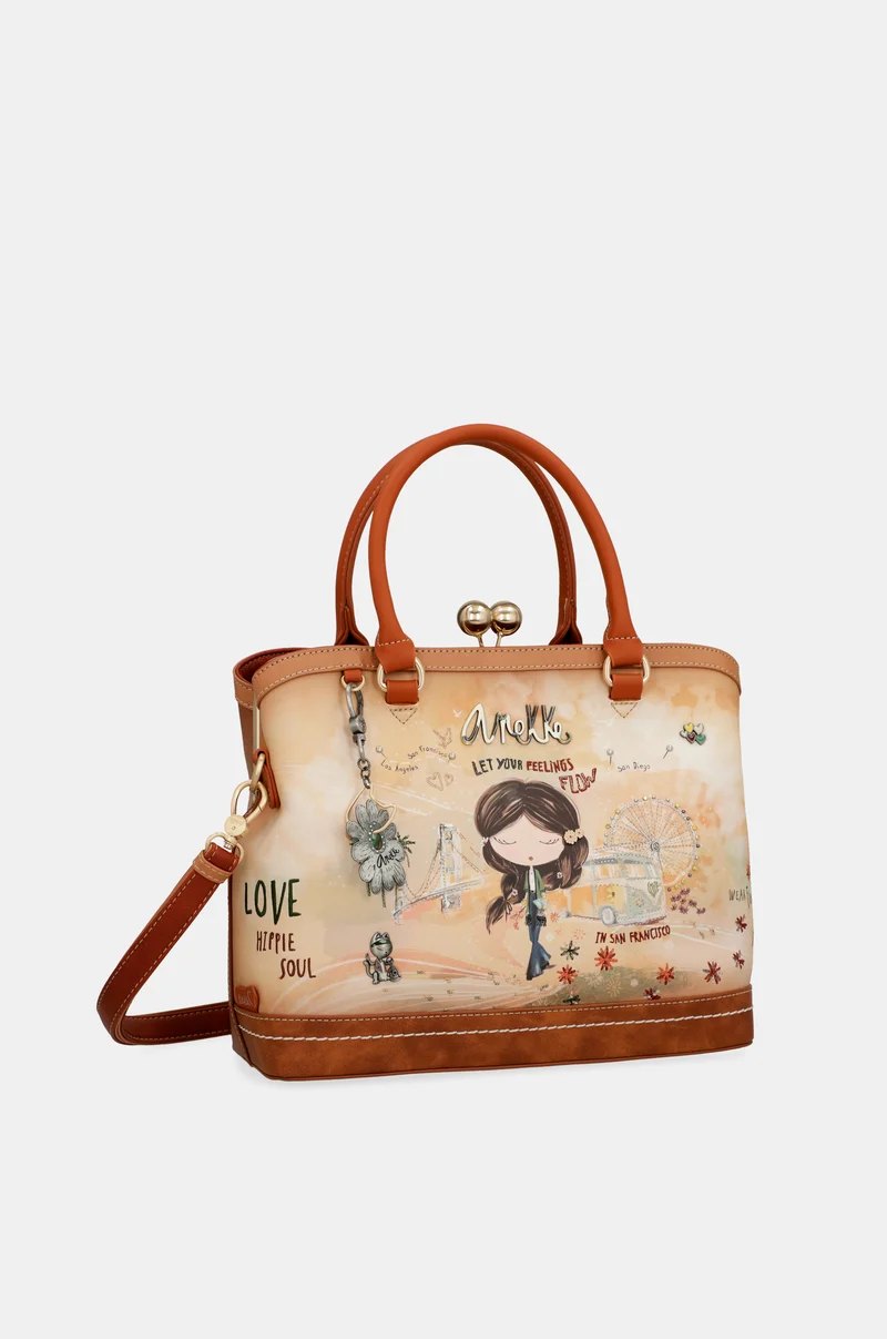 Sac à fermeture porte-monnaie camel Peace & Love