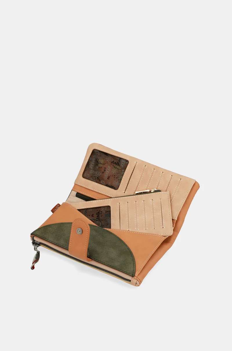 Portefeuille RFID grand format camel Peace & Love