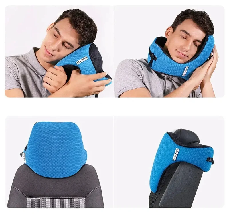 Coussin de Voyage Ergonomique | Mousse Mémoire Capuche Amovible