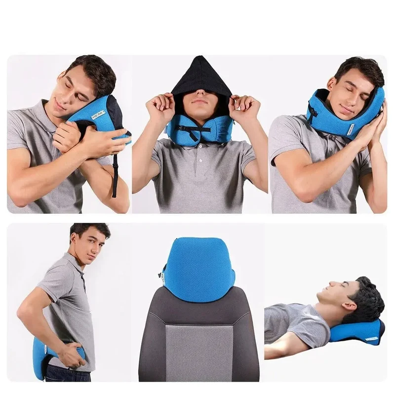 Coussin de Voyage Ergonomique | Mousse Mémoire Capuche Amovible