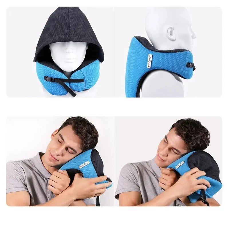 Coussin de Voyage Ergonomique | Mousse Mémoire Capuche Amovible