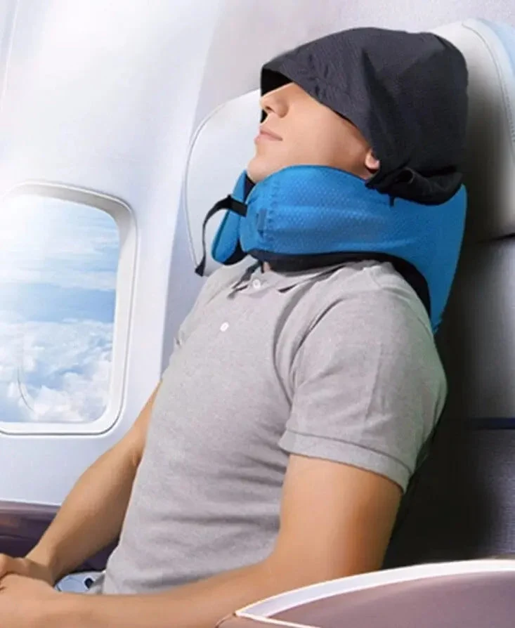 Coussin de Voyage Ergonomique | Mousse Mémoire Capuche Amovible