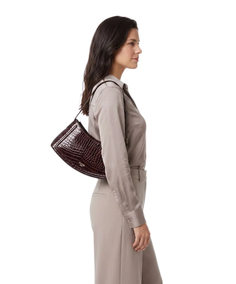 Dune London Dependent Sac porté épaule burgundy croc