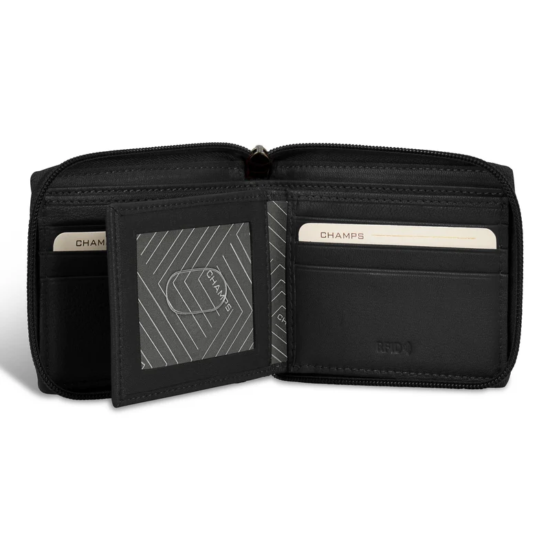 Onyx / Leather Zip Around Wallet *Drop Ship*