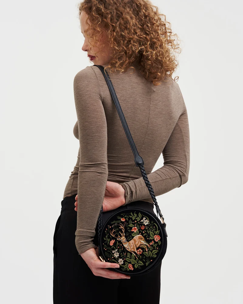 Black Embroidered Circle Bag