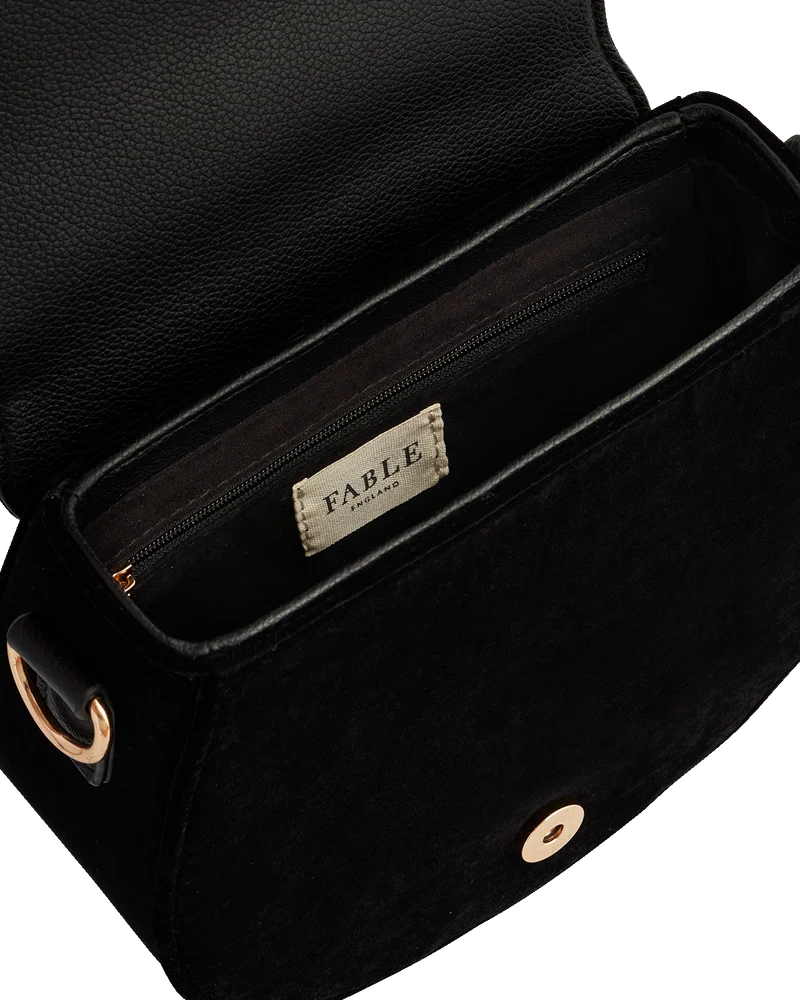 Black Fox & Owl Embroidered Top Handle Saddle Bag