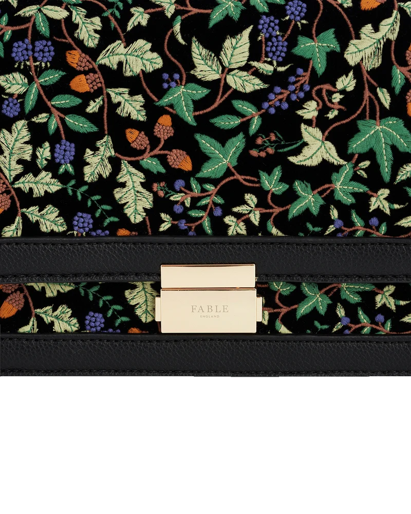 Black Embroidered Foldover Bag