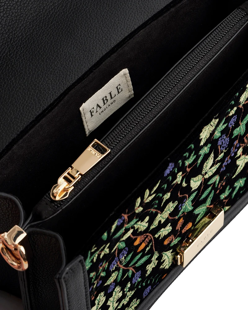 Black Embroidered Foldover Bag