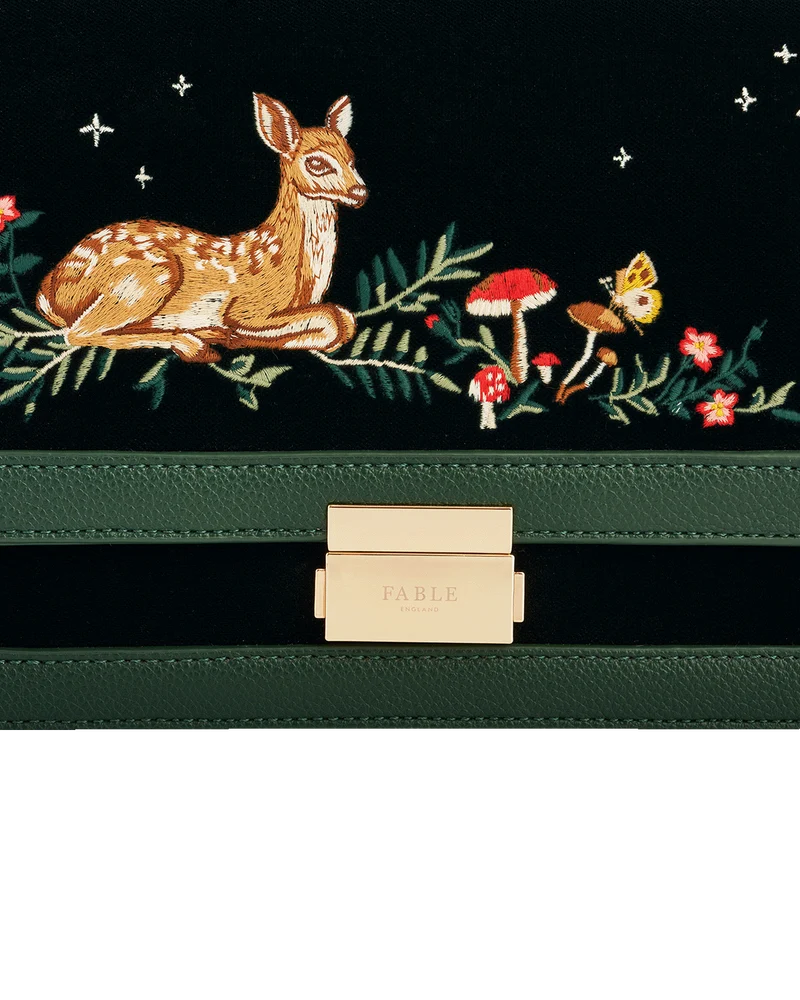 Green Fawn Embroidered Crossbody Bag
