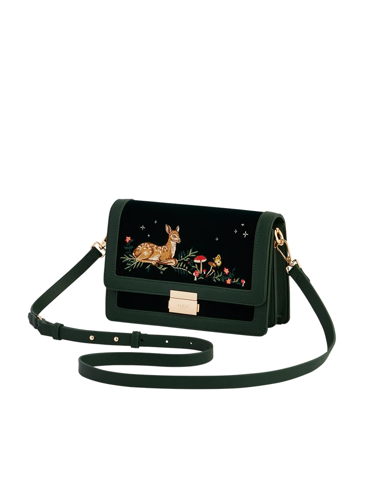 Green Fawn Embroidered Crossbody Bag