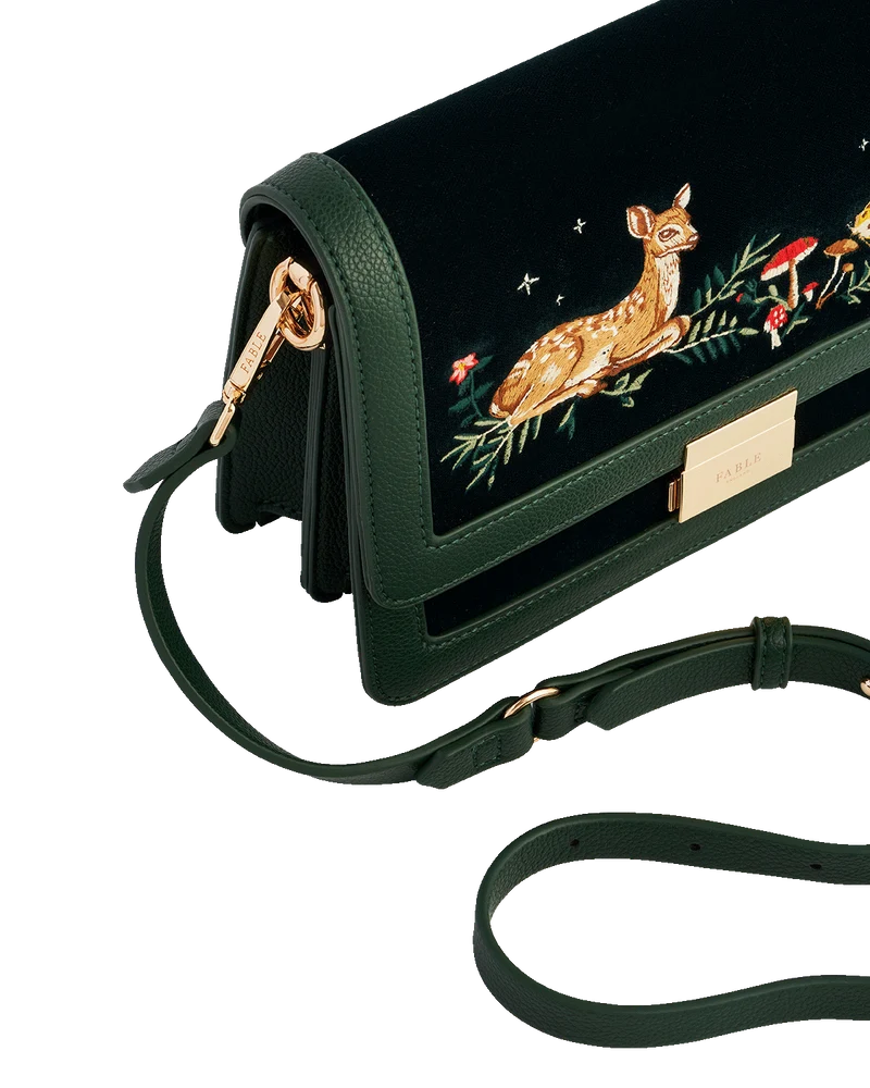 Green Fawn Embroidered Crossbody Bag