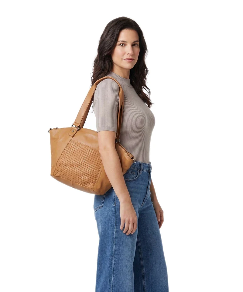 Spikes & Sparrow Woven Patty Cabas tan