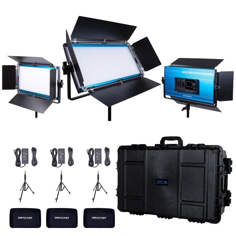 Dracast LED1000 Ensemble 3 Lumière Série X Bicolor LED avec Valise