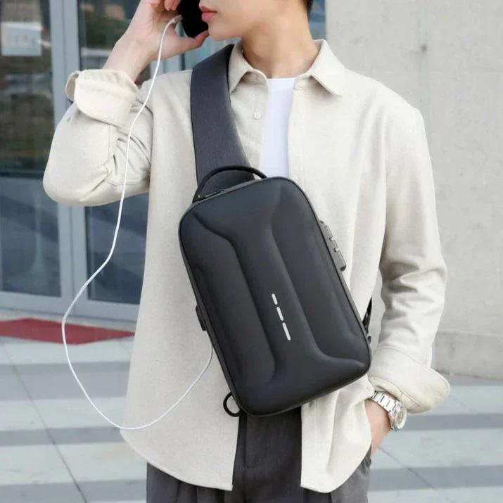 Sac de Poitrine Antivol | Tissu Imperméable et Port Usb