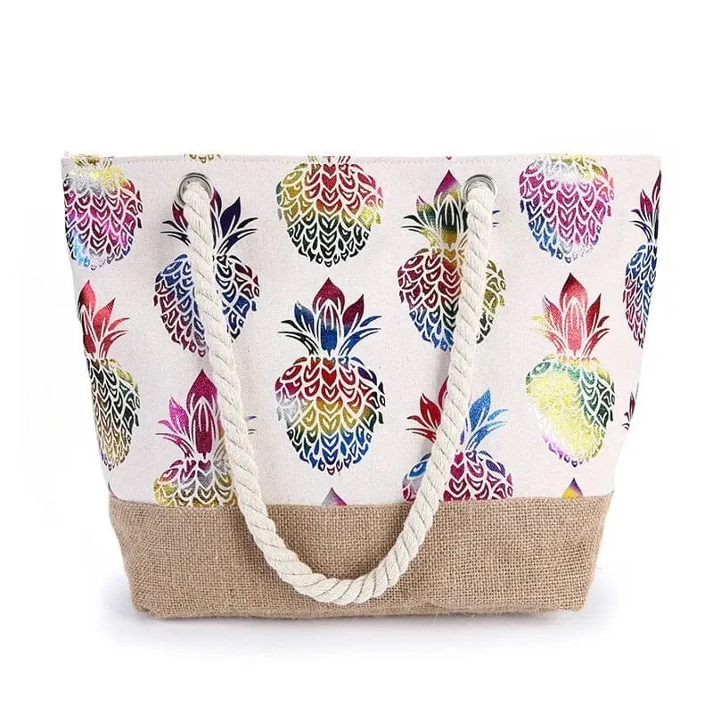 Sac de Plage Femme Bohème | Motif Ananas Coton