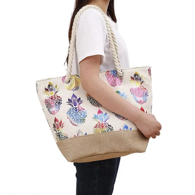 Sac de Plage Femme Bohème | Motif Ananas Coton