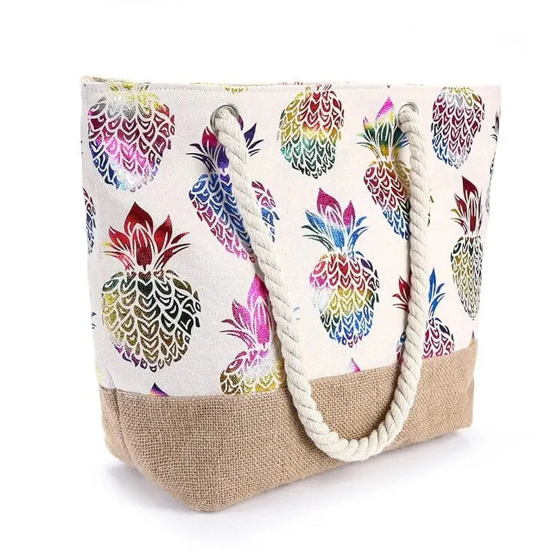 Sac de Plage Femme Bohème | Motif Ananas Coton