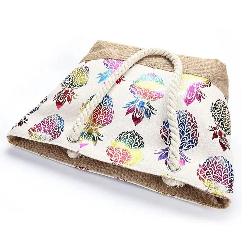 Sac de Plage Femme Bohème | Motif Ananas Coton