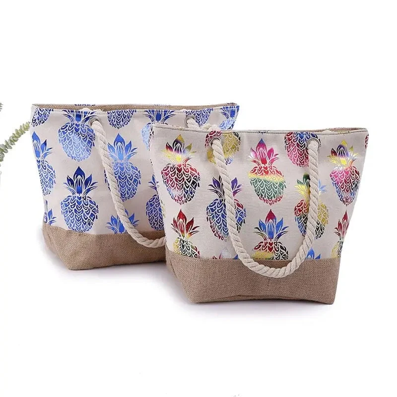 Sac de Plage Femme Bohème | Motif Ananas Coton