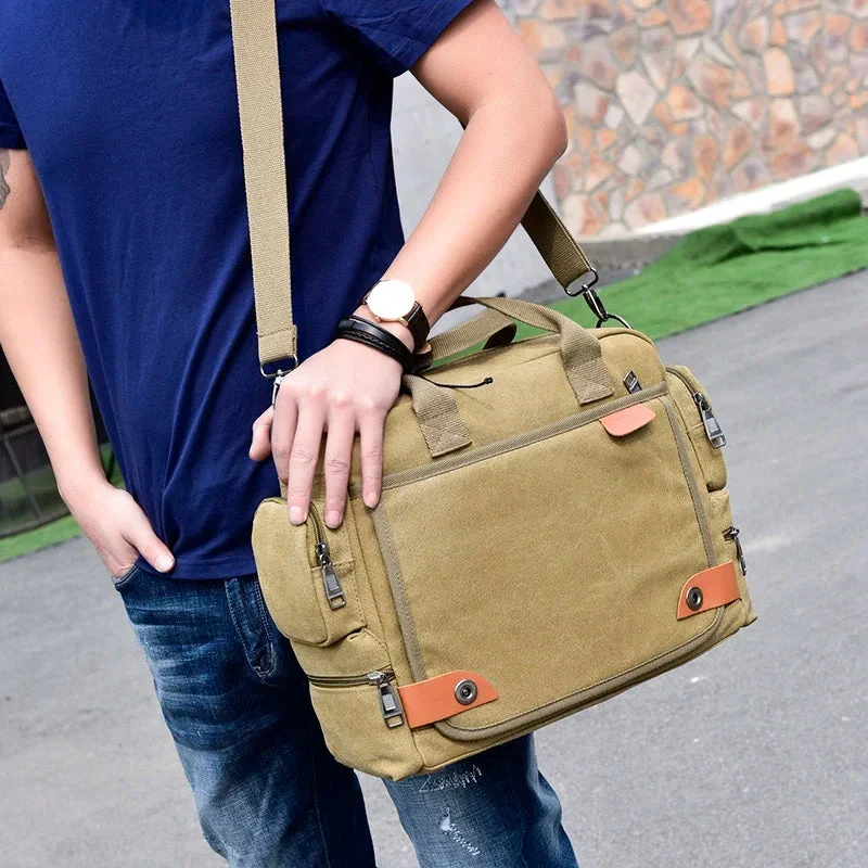 Sac Bandoulière Homme Vintage | Toile Canvas Multi-Compartiments