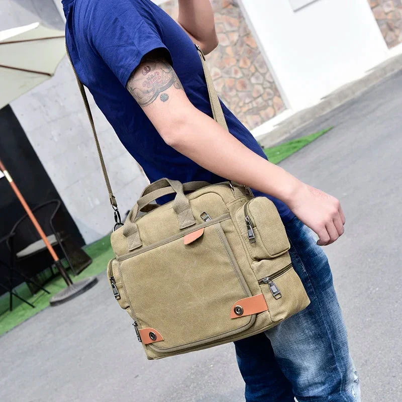 Sac Bandoulière Homme Vintage | Toile Canvas Multi-Compartiments