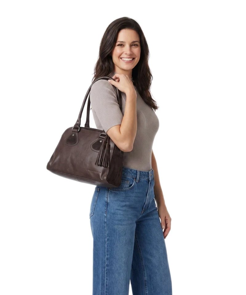 Spikes & Sparrow Suede Mix Sienna Sac porté épaule dark brown