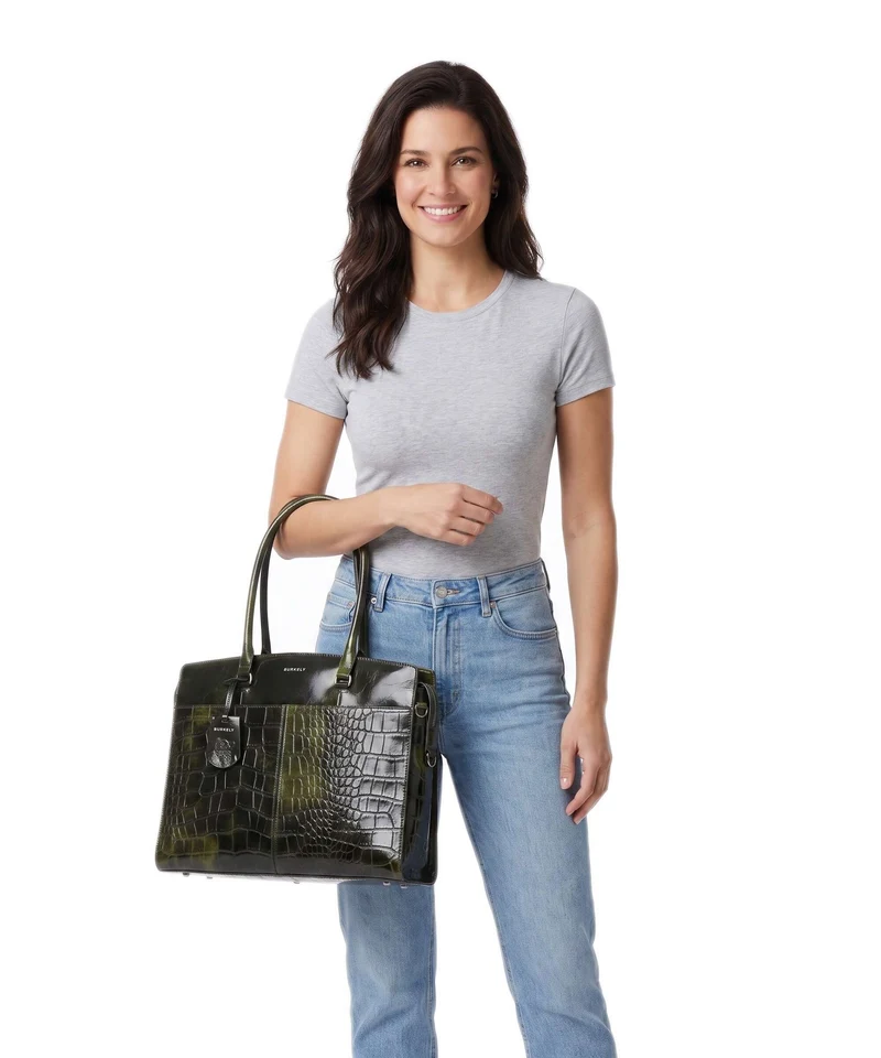 Burkely Cool Colbie Cabas olive patent