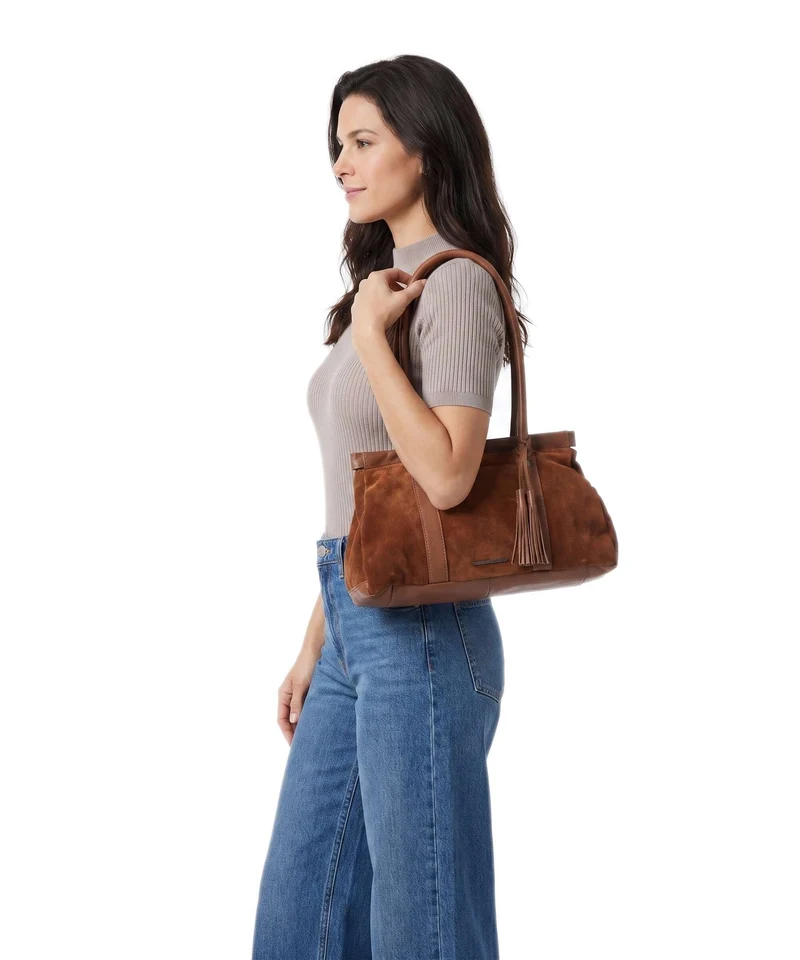 Spikes & Sparrow Suede Mix Milania Sac porté épaule mocca