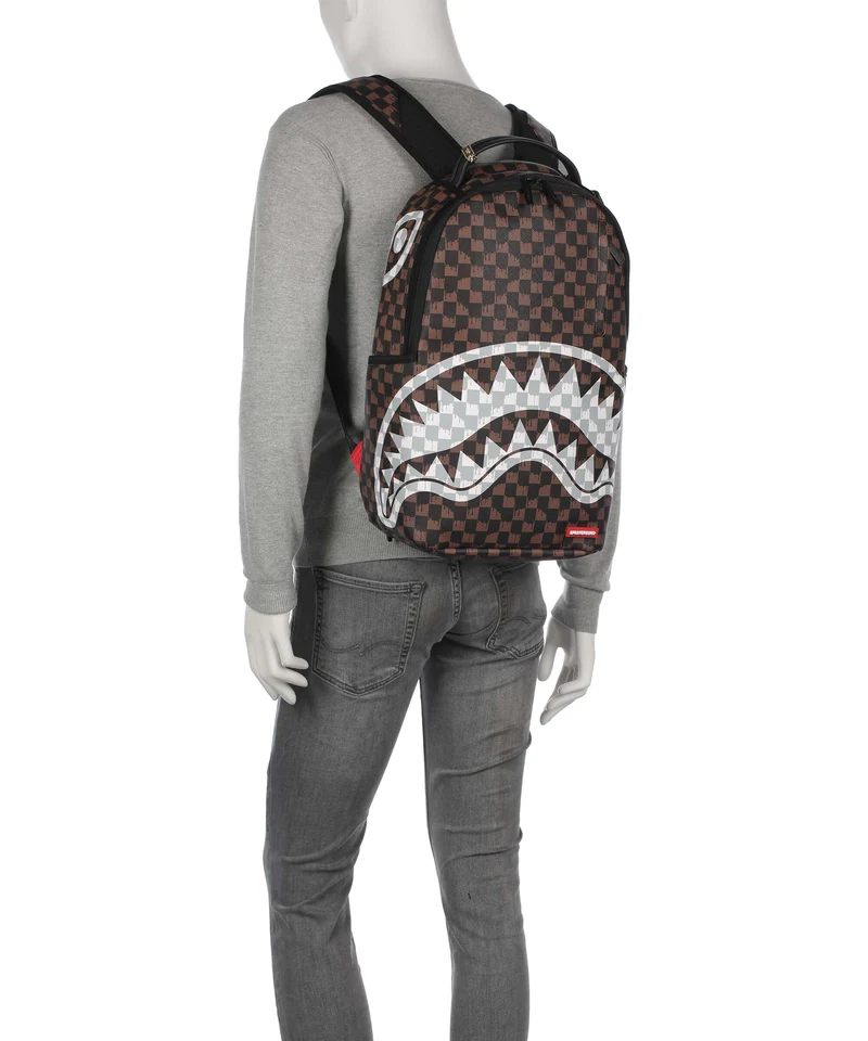 Sprayground Brown And Cream Drip Check Shark Sac à dos brown